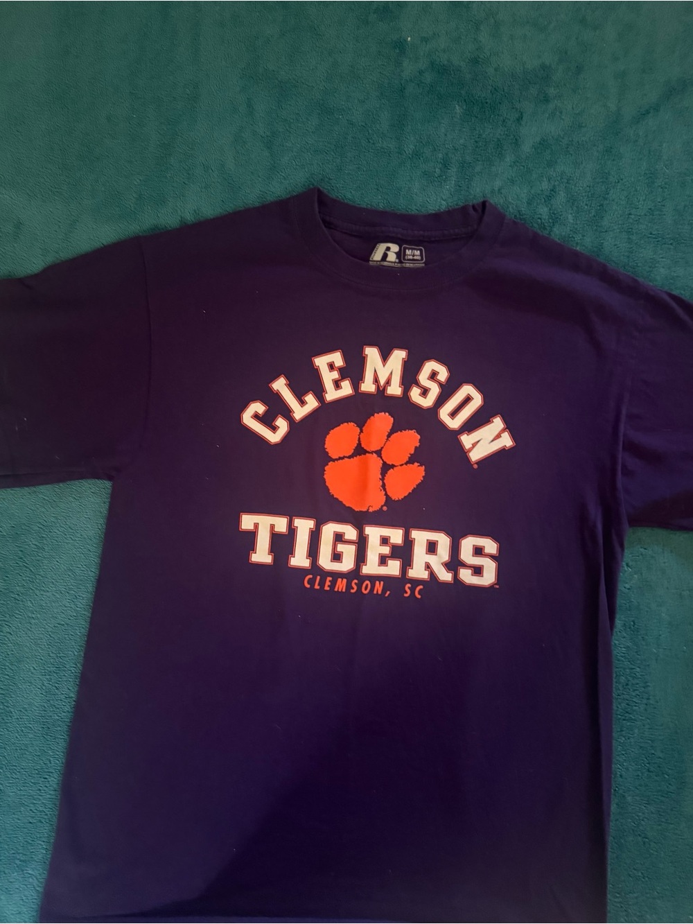Russell Athletic Navy Blue Clemson Tigers Graphic Tee with Orange Paw
